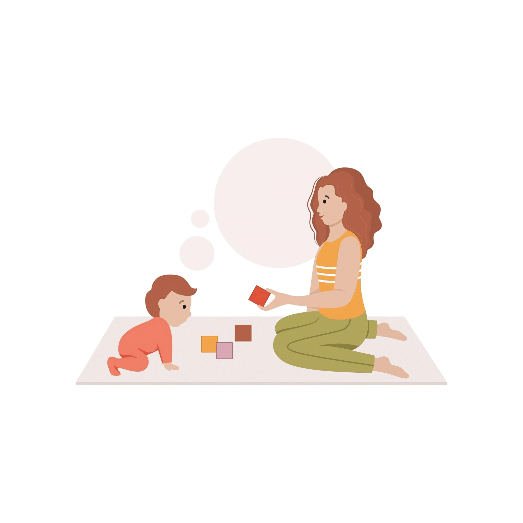 mom sits floor plays with child blocks vector illustration flat style